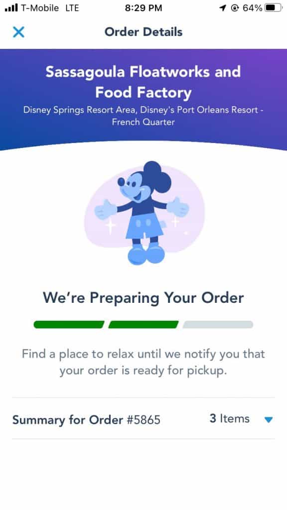 Order food via Disney's Mobile Food Ordering system.